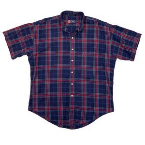 Vintage Ralph Lauren Chaps Shirt Mens L Large Navy Blue Plaid Collared Button Up
